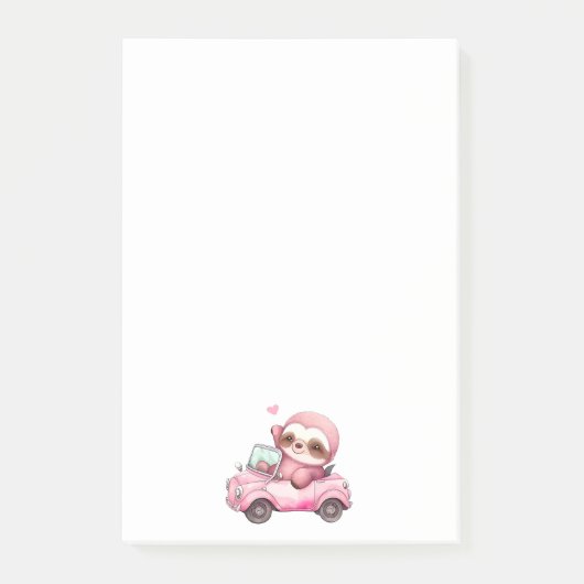 Glimlachende roze luiaard die een cabriolet rijden post-it® notes (Voorkant)