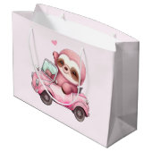 Glimlachende roze luiaard in een cabriolet groot cadeauzakje (Achterkant Gekanteld)