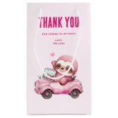 Glimlachende roze luiaard rijden een auto partij d klein cadeauzakje (Achterkant)