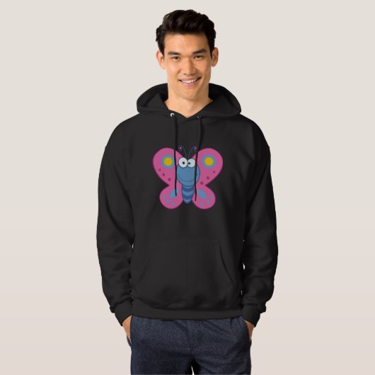 Glimlachende roze vlinder Mannen hoodie (Voorkant volledig)