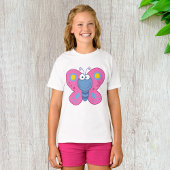 Glimlachende roze vlinder meisjes T-shirt