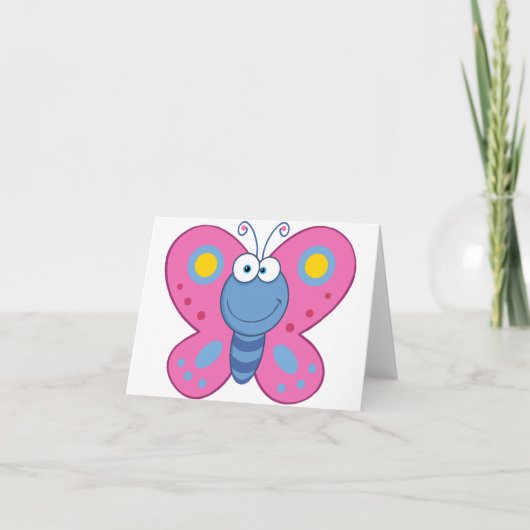 Glimlachende Roze Vlinder Notitiekaarten (Voorkant)