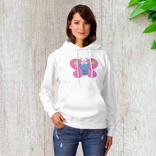 Glimlachende roze vlinder vrouwen hoodie
