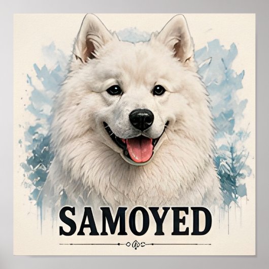 Glimlachende Samoyed Arctische Hond Liefhebber Cad Poster (Voorkant)