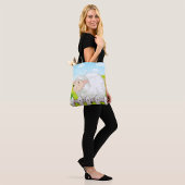 Glimlachende schapen in zonnig platteland tote bag
