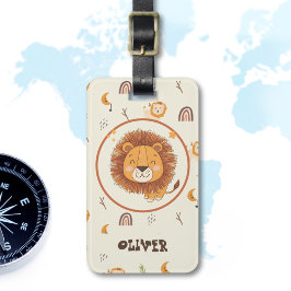 Glimlachende Schattigee grillige leeuw Bagagelabel