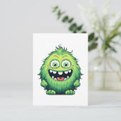 Glimlachende Schattigee Groene Monster Cartoon Briefkaart (Staand voorkant)