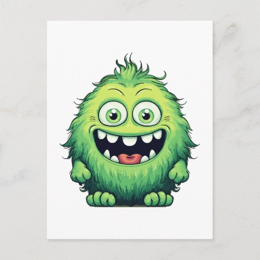 Glimlachende Schattigee Groene Monster Cartoon Briefkaart (Voorkant)