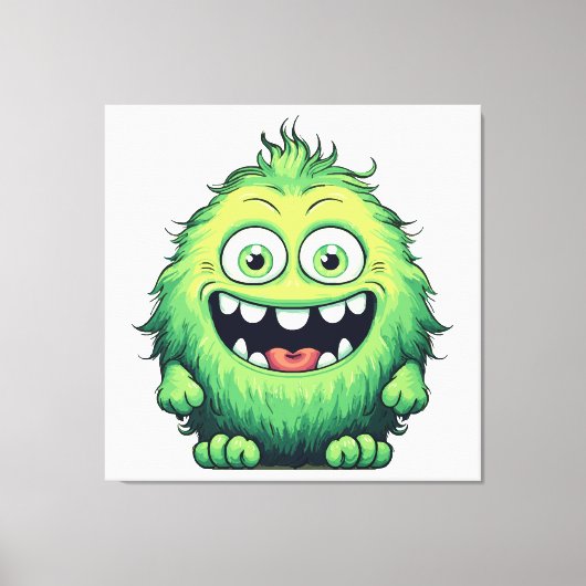 Glimlachende Schattigee Groene Monster Cartoon Canvas Afdruk (Voorkant)