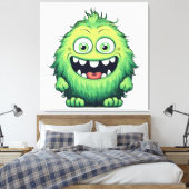 Glimlachende Schattigee Groene Monster Cartoon Canvas Afdruk (Insitu (Slaapkamer))