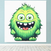 Glimlachende Schattigee Groene Monster Cartoon Canvas Afdruk (Insitu (Houten vloer))