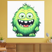Glimlachende Schattigee Groene Monster Cartoon Canvas Afdruk (Insitu (Woonkamer))