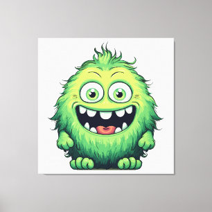 Glimlachende Schattigee Groene Monster Cartoon Canvas Afdruk