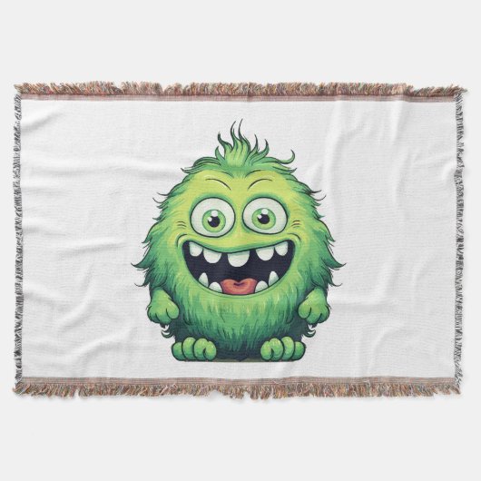 Glimlachende Schattigee Groene Monster Cartoon Deken (Voorkant)
