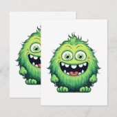 Glimlachende Schattigee Groene Monster Cartoon Informatiekaartje (Voorkant / Achterkant)