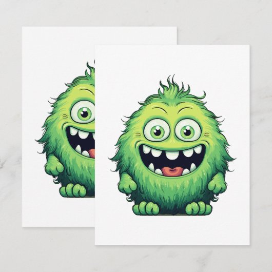 Glimlachende Schattigee Groene Monster Cartoon Informatiekaartje (Voorkant / Achterkant)