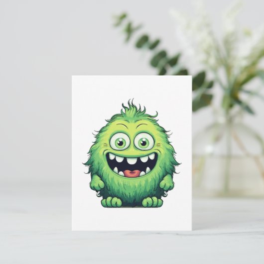 Glimlachende Schattigee Groene Monster Cartoon Informatiekaartje (Staand voorkant)