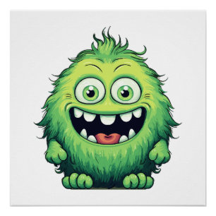 Glimlachende Schattigee Groene Monster Cartoon Perfect Poster