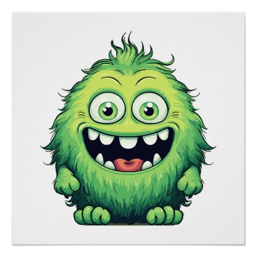 Glimlachende Schattigee Groene Monster Cartoon Perfect Poster (Voorkant)