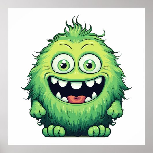 Glimlachende Schattigee Groene Monster Cartoon Poster (Voorkant)