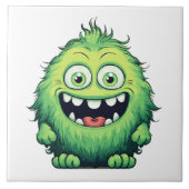 Glimlachende Schattigee Groene Monster Cartoon Tegeltje (Voorkant)