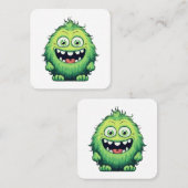 Glimlachende Schattigee Groene Monster Cartoon Vierkante Visitekaartje (Voorkant / Achterkant)