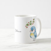 Glimlachende Schattigee Little Blue Bird met aardb Koffiemok (Voorkant rechts)
