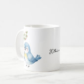 Glimlachende Schattigee Little Blue Bird met aardb Koffiemok (Voorkant links)