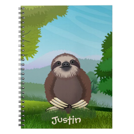 Glimlachende Schattigee luiaard monogram Notitieboek (Voorkant)