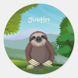 Glimlachende Schattigee luiaard monogram Ronde Sticker