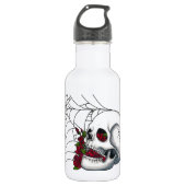 glimlachende schedel met rode rozen en spiderweb waterfles  (Voorkant)