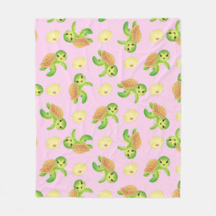 Glimlachende schildpadden en schelpen fleece deken