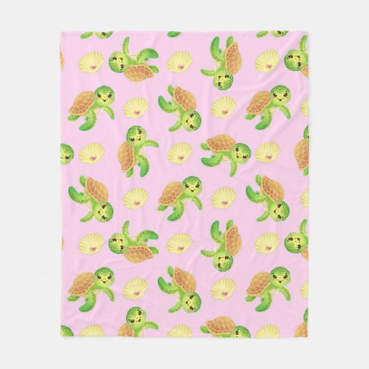 Glimlachende schildpadden en schelpen fleece deken (Voorkant)