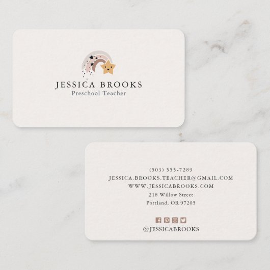 Glimlachende Shooting Star Preschool Teacher Visitekaartje (Voorkant / Achterkant)