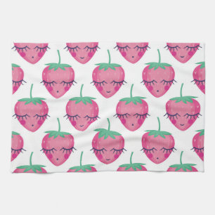 Glimlachende slapende aardbeien, schattig patroon. theedoek