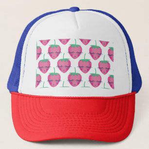 Glimlachende slapende aardbeien, schattig patroon. trucker pet