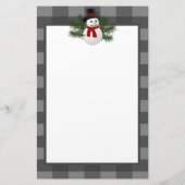Glimlachende sneeuwman Buffalo Plaid gepersonalise Briefpapier (Achterkant)