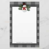 Glimlachende sneeuwman Buffalo Plaid gepersonalise Briefpapier (Voorkant)