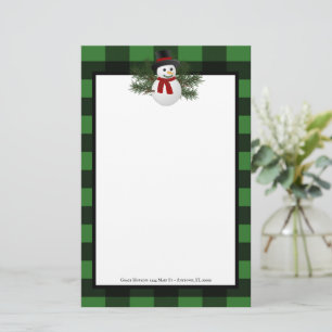 Glimlachende sneeuwman Buffalo Plaid gepersonalise Briefpapier