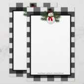 Glimlachende sneeuwman Buffalo Plaid gepersonalise Briefpapier (Voorkant / Achterkant)