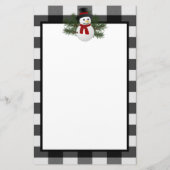 Glimlachende sneeuwman Buffalo Plaid gepersonalise Briefpapier (Achterkant)