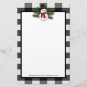 Glimlachende sneeuwman Buffalo Plaid gepersonalise Briefpapier (Voorkant)