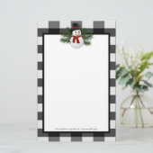 Glimlachende sneeuwman Buffalo Plaid gepersonalise Briefpapier (Staand voorkant)