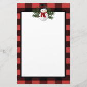 Glimlachende sneeuwman Buffalo Plaid gepersonalise Briefpapier (Achterkant)