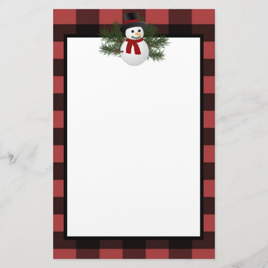 Glimlachende sneeuwman Buffalo Plaid gepersonalise Briefpapier (Achterkant)