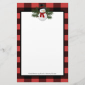 Glimlachende sneeuwman Buffalo Plaid gepersonalise Briefpapier (Voorkant)