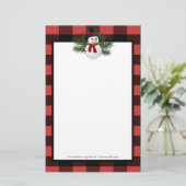 Glimlachende sneeuwman Buffalo Plaid gepersonalise Briefpapier (Staand voorkant)