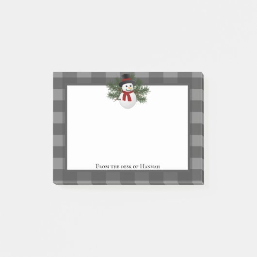 Glimlachende sneeuwman Buffalo Plaid gepersonalise Post-it® Notes (Voorkant)
