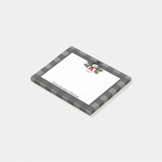 Glimlachende sneeuwman Buffalo Plaid gepersonalise Post-it® Notes (Schuin)