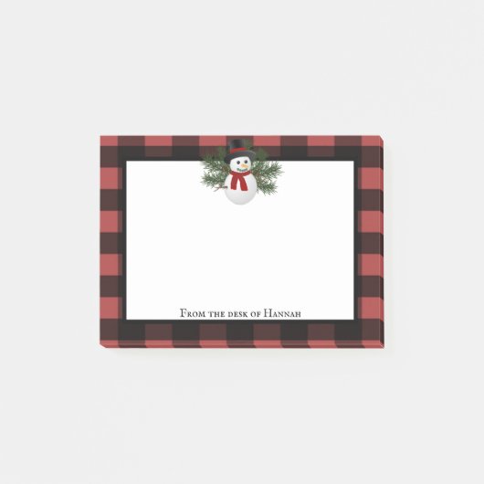 Glimlachende sneeuwman Buffalo Plaid gepersonalise Post-it® Notes (Voorkant)